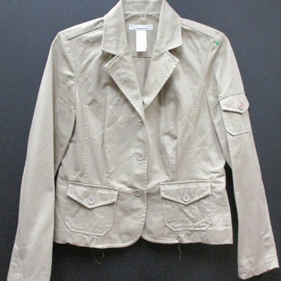 Liz Claiborne Button Up Khaki Utility Jacket Women's Size M - Picture 1 of 3